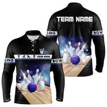 Load image into Gallery viewer, Black and Blue Bowling Polo, Quarter Zip shirts For Men custom bowling team jersey, Gift for Bowlers NQS9415