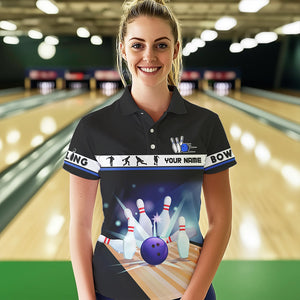 Black and Blue Bowling Polo, Quarter Zip shirts For Women custom bowling team jersey, Gift for Bowlers NQS9415