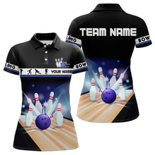 Load image into Gallery viewer, Black and Blue Bowling Polo, Quarter Zip shirts For Women custom bowling team jersey, Gift for Bowlers NQS9415