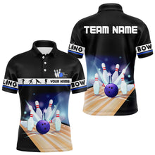 Load image into Gallery viewer, Black and Blue Bowling Polo, Quarter Zip shirts For Men custom bowling team jersey, Gift for Bowlers NQS9415