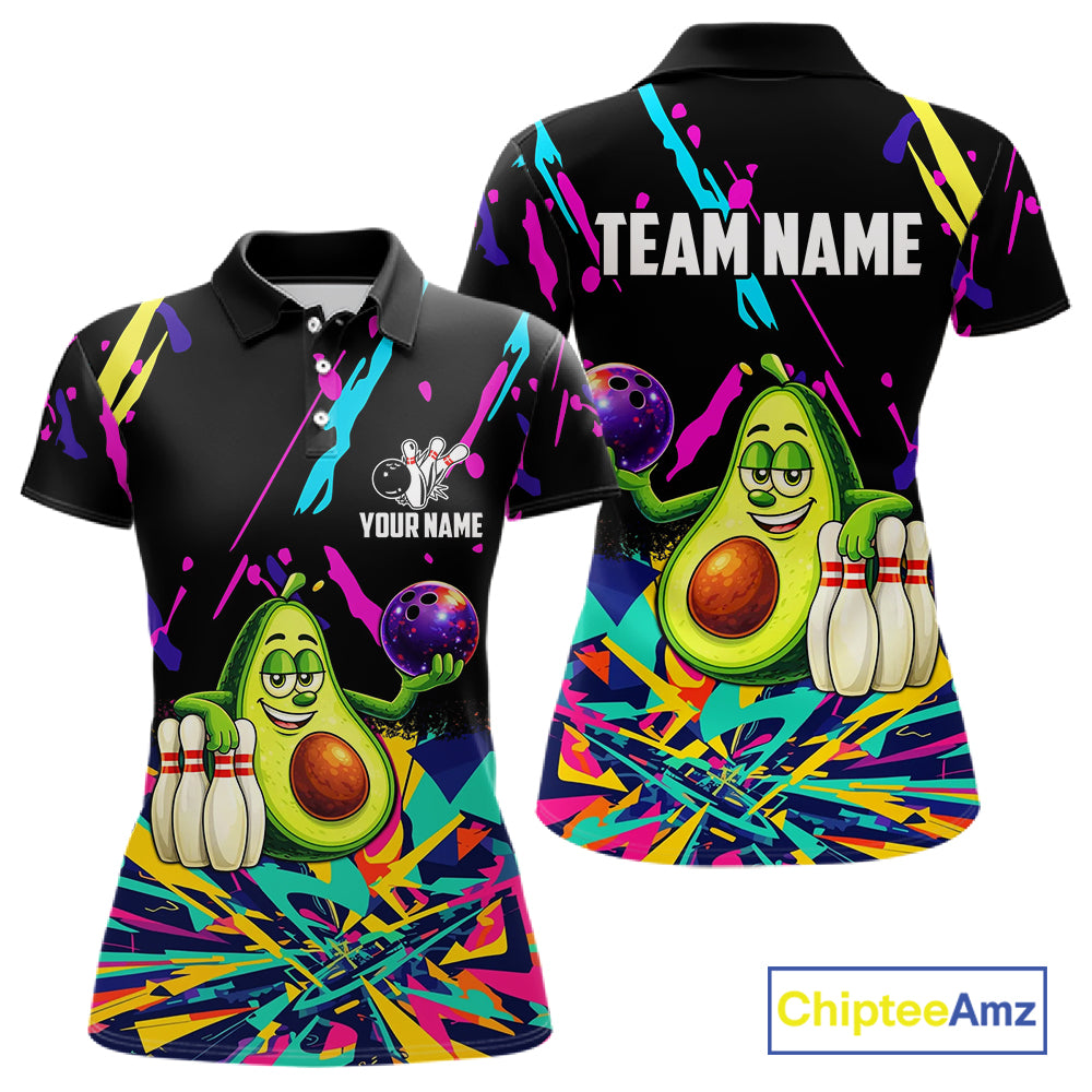 Colorful bowling jerseys funny avocado Bowling Shirts for Women Custom Bowling Team shirt for bowlers NQS11520