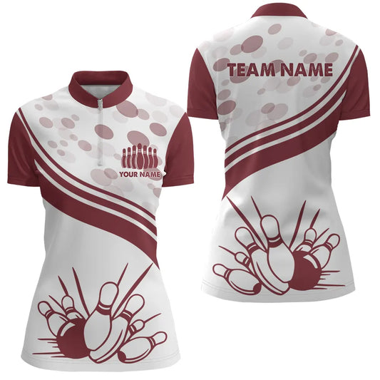 Custom white bowling shirt for women – personalized team jersey front view
