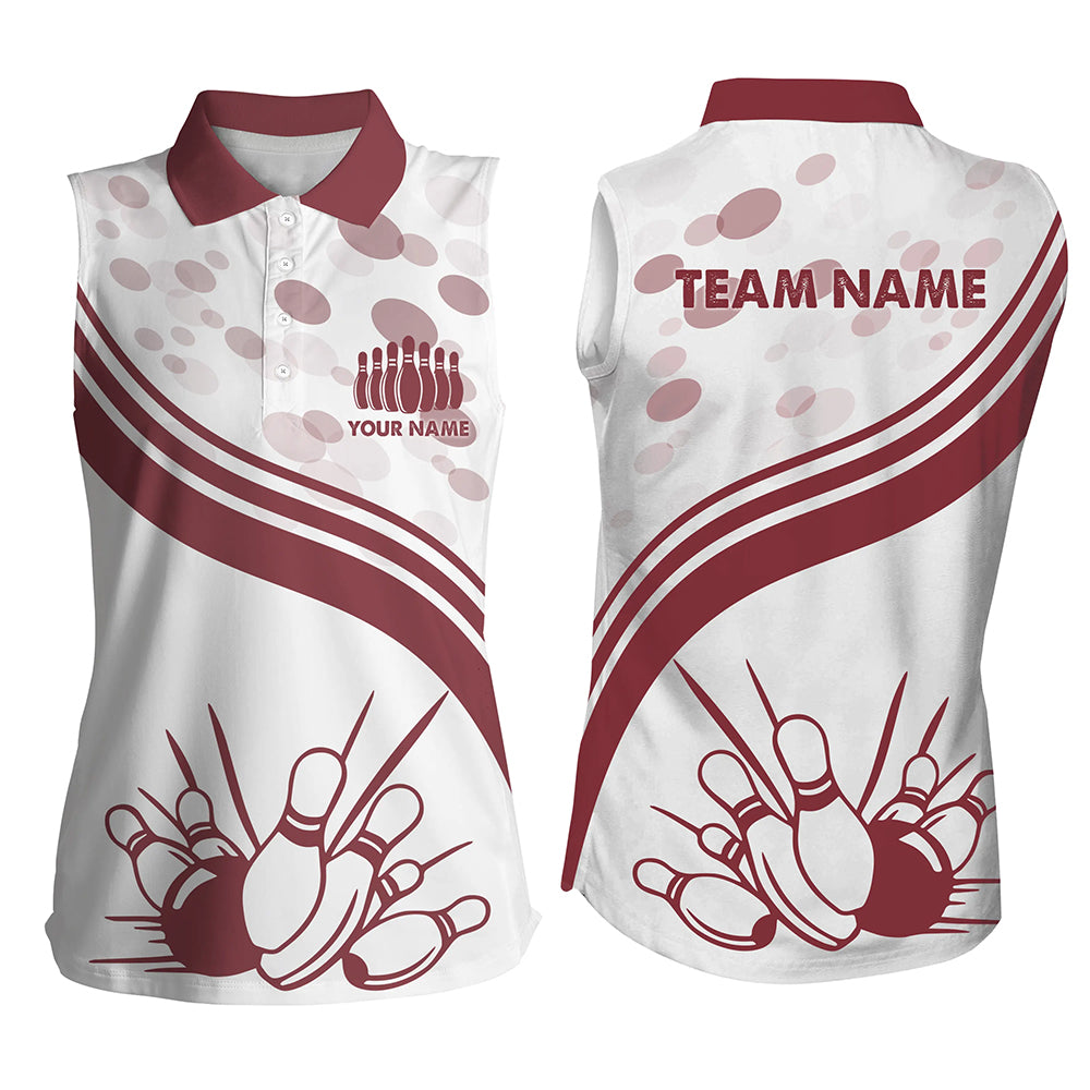Custom white sleeveless bowling shirt for women – personalized team jersey front view