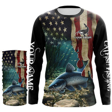 Load image into Gallery viewer, Catfish Fishing American Flag Patriotic Custom Long sleeve fishing shirt, personalized fishing gift NQS484