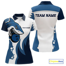 Load image into Gallery viewer, White and Blue Shark Bowling Polo, Quarter Zip shirts for Womens custom shark bowling team jerseys NQS10159