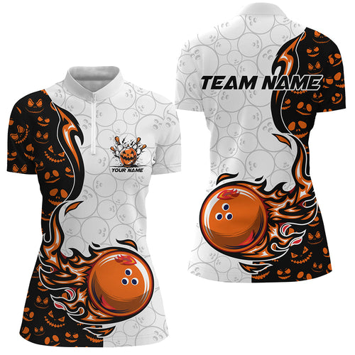 Halloween pattern Womens bowling Polo, Quarter zip shirts custom Team bowling jerseys bowling outfits NQS8090