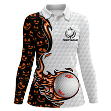Load image into Gallery viewer, Halloween pattern orange golf ball Womens polo shirts custom halloween golf shirts, gifts for golfer NQS8091