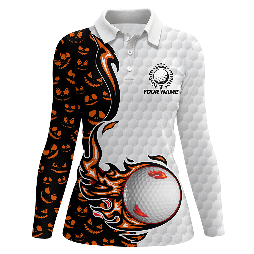 Halloween pattern orange golf ball Womens polo shirts custom halloween golf shirts, gifts for golfer NQS8091