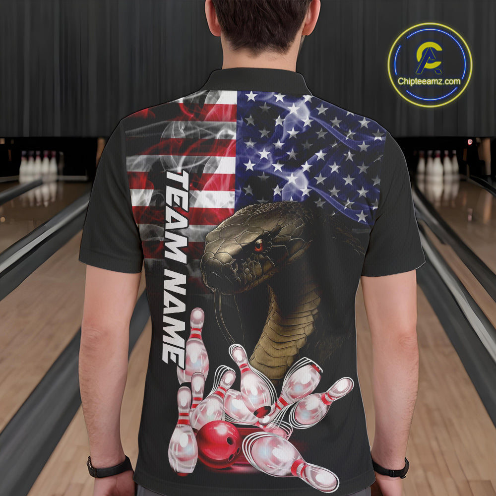 Smoke American Flag Cobra Snake Bowling Shirts for Men Custom patriotic Team Bowling jerseys NQS10286