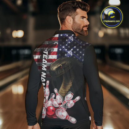 Smoke American Flag Cobra Snake Bowling Shirts for Men Custom patriotic Team Bowling jerseys NQS10286