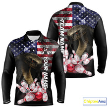Load image into Gallery viewer, Smoke American Flag Cobra Snake Bowling Shirts for Men Custom patriotic Team Bowling jerseys NQS10286