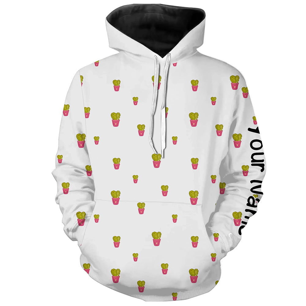 Personalized cute cactus white pattern golf Hoodie custom cactus golf shirt, golfer gifts NQS8320