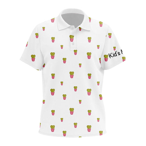 Personalized cute cactus white pattern Kid golf polo shirt custom cactus golf shirt, golfer gifts NQS8320