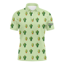 Load image into Gallery viewer, Personalized Green Cactus In Pot pattern mens golf polo shirts custom cactus golf shirt, golfer gifts NQS8322