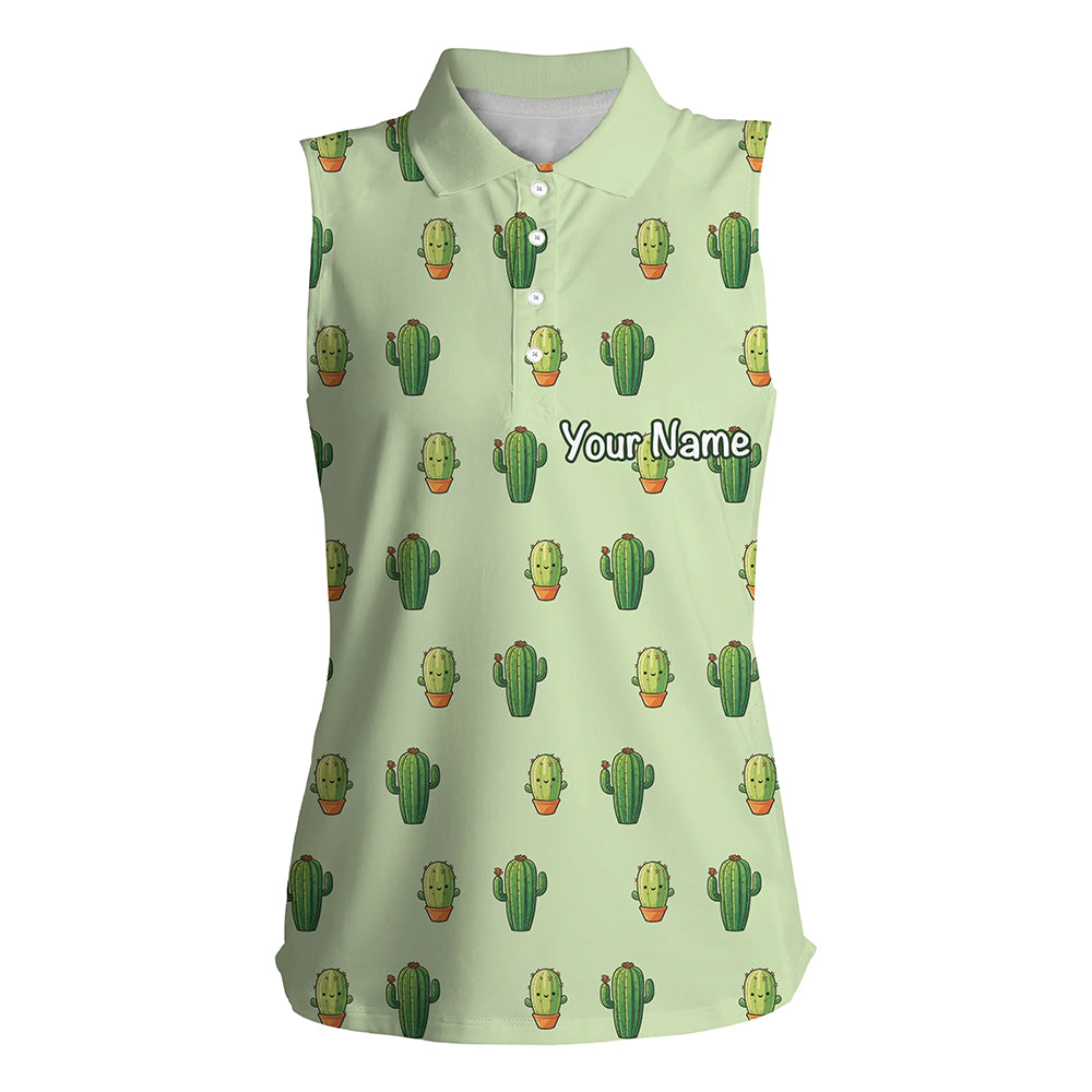 Personalized Green Cactus In Pot pattern Women sleeveless polo shirt custom cactus golf shirt NQS8322