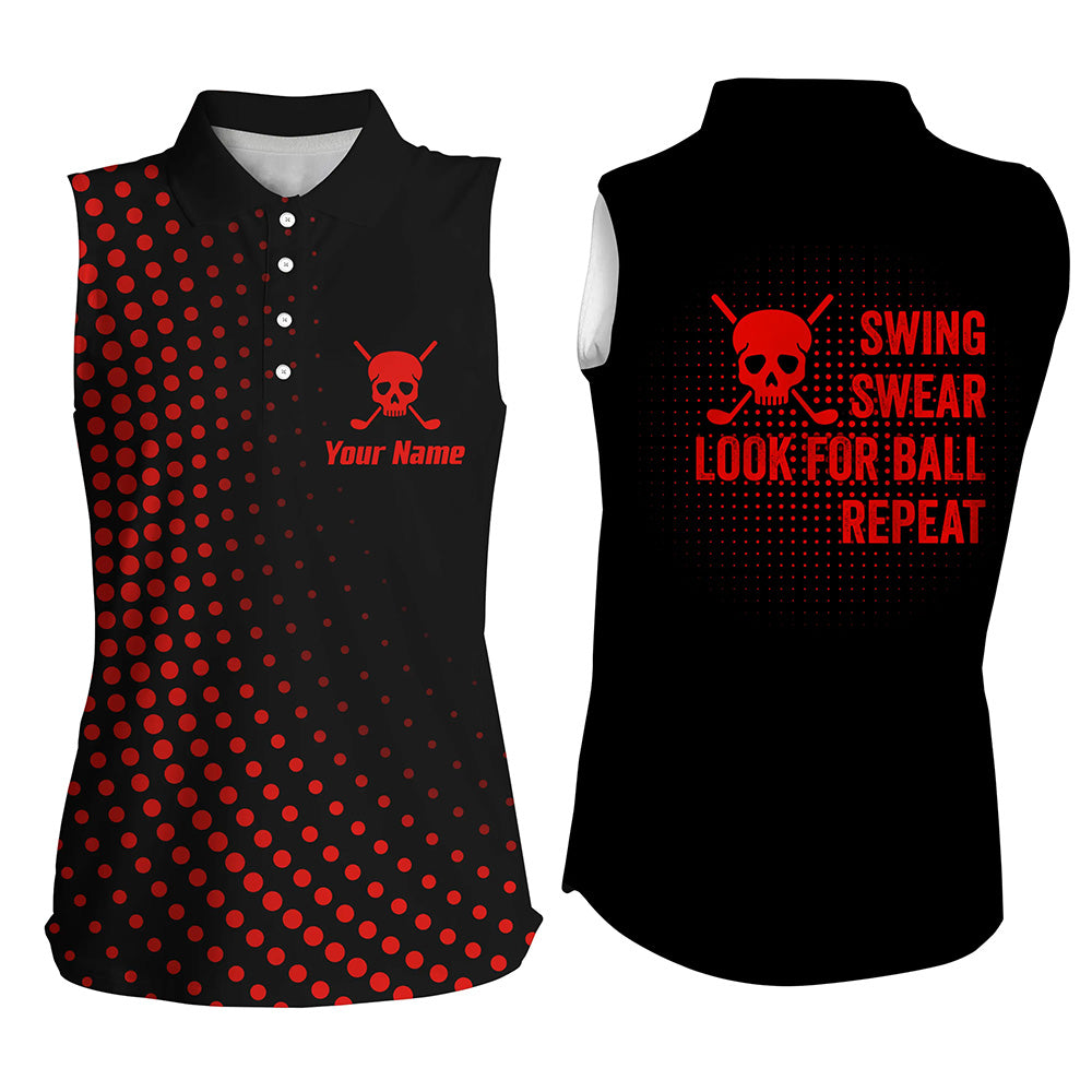 Women sleeveless polo shirt custom swing swear look for ball repeat dot pattern skull golf shirt | Red NQS8514