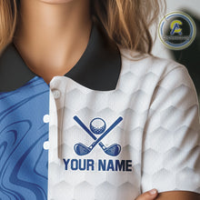 Load image into Gallery viewer, White and Blue Camo Flame Women Golf Polo Shirt Custom golf attire for ladies, personalized golf gift NQS10709
