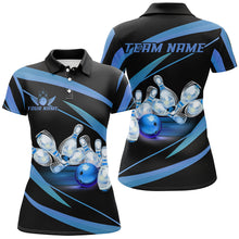 Load image into Gallery viewer, Personalized Black And Blue Bowling Shirts For Women, Custom Team Bowling League Jerseys NQS9229