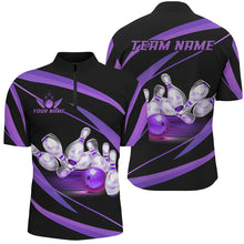 Load image into Gallery viewer, Personalized Black And Purple Bowling Shirts For Men, Custom Team Bowling League Jerseys NQS9230