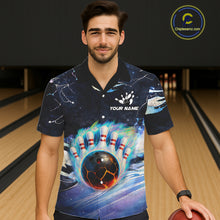 Load image into Gallery viewer, Blue hologram flame Bowling Hawaiian Shirt Custom Bowling Team Button up shirt NQS11295