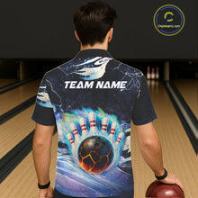 Load image into Gallery viewer, Blue hologram flame Bowling Hawaiian Shirt Custom Bowling Team Button up shirt NQS11295