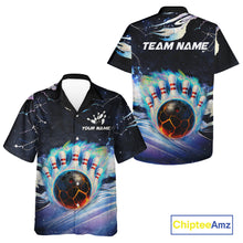 Load image into Gallery viewer, Blue hologram flame Bowling Hawaiian Shirt Custom Bowling Team Button up shirt NQS11295