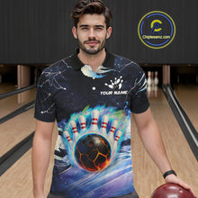 Load image into Gallery viewer, Blue hologram flame Bowling polo, 1/4 zip Shirts for Men Custom Bowling Team jerseys NQS11295
