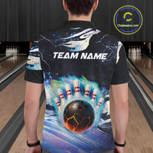 Load image into Gallery viewer, Blue hologram flame Bowling polo, 1/4 zip Shirts for Men Custom Bowling Team jerseys NQS11295