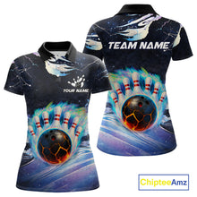 Load image into Gallery viewer, Blue hologram flame Bowling polo, 1/4 zip Shirts for Women Custom Bowling Team jerseys NQS11295
