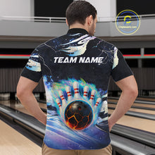 Load image into Gallery viewer, Blue hologram flame Bowling polo, 1/4 zip Shirts for Men Custom Bowling Team jerseys NQS11295
