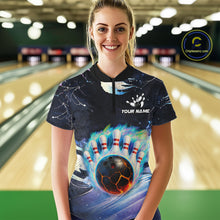 Load image into Gallery viewer, Blue hologram flame Bowling polo, 1/4 zip Shirts for Women Custom Bowling Team jerseys NQS11295