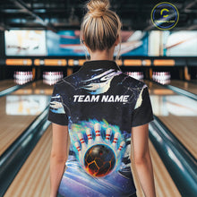 Load image into Gallery viewer, Blue hologram flame Bowling polo, 1/4 zip Shirts for Women Custom Bowling Team jerseys NQS11295