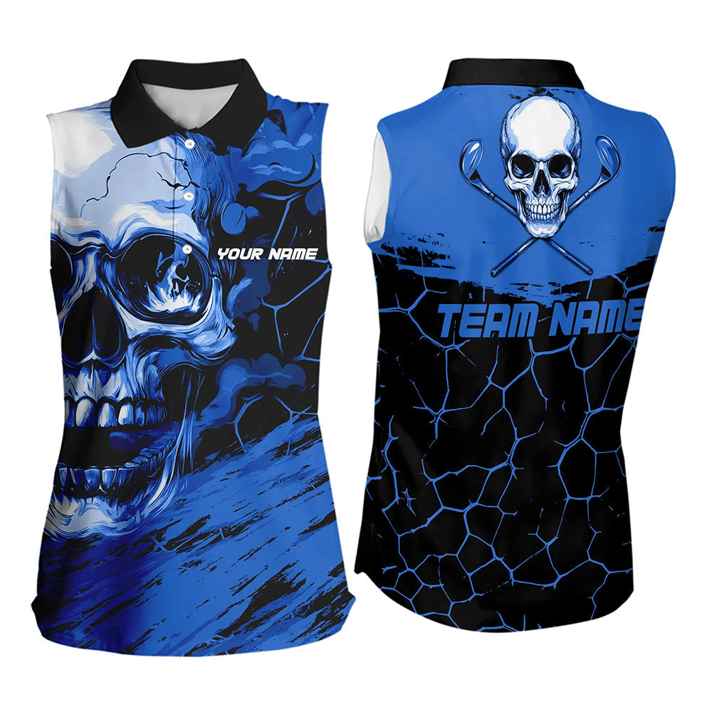 Black and Blue Skull Golf Custom Women Sleeveless polo shirt, personalized golf jerseys for team NQS9584