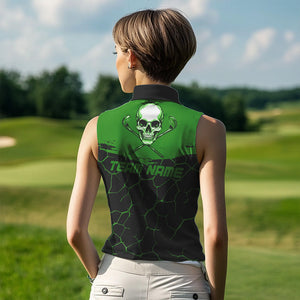 Black and Green Skull Golf Custom Women Sleeveless polo shirt, personalized golf jerseys for team NQS9585