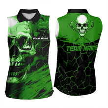 Load image into Gallery viewer, Black and Green Skull Golf Custom Women Sleeveless polo shirt, personalized golf jerseys for team NQS9585