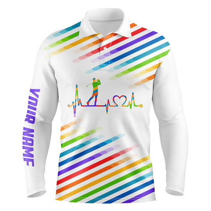Mens golf polo shirts custom name colorful rainbow golf heartbeat tournament golf tops for mens NQS5528