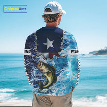 Load image into Gallery viewer, Texas Bass Fishing blue ocean camo custom Largemouth Bass long sleeves performance fishing shirts NQS9999
