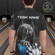 Load image into Gallery viewer, Blue and Black Bear grunge Custom Men Bowling Polo, Quarter Zip Shirts Bowling Team Jerseys Outfits NQS10166