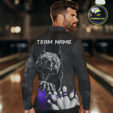 Load image into Gallery viewer, Purple and Black Bear grunge Custom Men Bowling Polo, Quarter Zip Shirts Bowling Team Jerseys Outfits NQS10167