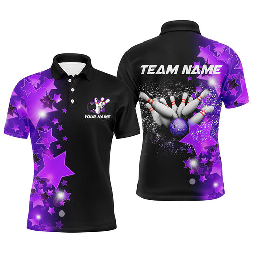 Men bowling Polo, Quarter Zip shirts Custom Purple Stars Bowling Team Bowlers Jersey NQS8527