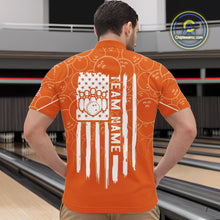 Load image into Gallery viewer, Orange bowling camo Mens bowling shirts Custom American flag patriotic bowling team league jerseys NQS10715