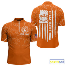 Load image into Gallery viewer, Orange bowling camo Mens bowling shirts Custom American flag patriotic bowling team league jerseys NQS10715