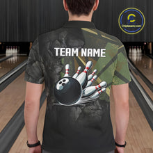 Load image into Gallery viewer, Green Camo Black Bowling Polo, Quarter Zip Shirts for Men Custom Team Bowling Jersey NQS10929