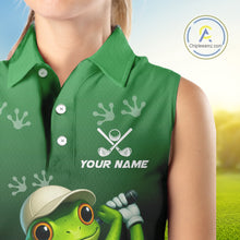 Load image into Gallery viewer, Funny Frog Green Sleeveless Golf polo shirt for Women Custom ladies golf top, personalized golf gifts NQS11104