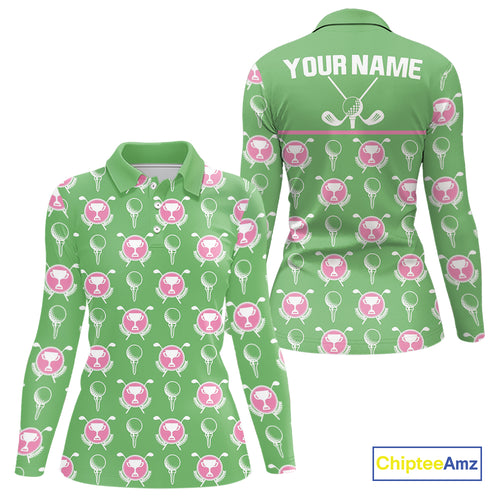 Green and Pink Golf pattern polo golf shirt for Women Custom ladies's golf clothes, best golf gifts NQS11105