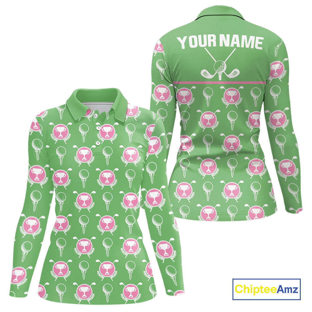 Green and Pink Golf pattern polo golf shirt for Women Custom ladies's golf clothes, best golf gifts NQS11105