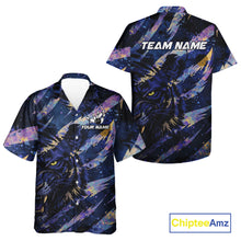 Load image into Gallery viewer, Blue and Purple watercolor Tiger Bowling Hawaiian Shirt Custom bowling Team outfit NQS11308