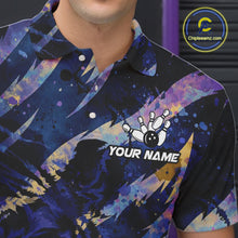 Load image into Gallery viewer, Blue and Purple watercolor Tiger Bowling Polo, Quarter Zip Shirt For Men Custom bowling Team outfit NQS11308