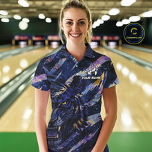 Load image into Gallery viewer, Blue and Purple watercolor Tiger Bowling Polo, Quarter Zip Shirt For Women Custom bowling Team outfit NQS11308