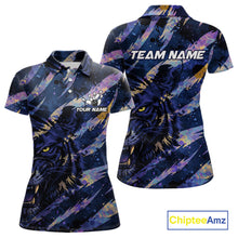 Load image into Gallery viewer, Blue and Purple watercolor Tiger Bowling Polo, Quarter Zip Shirt For Women Custom bowling Team outfit NQS11308